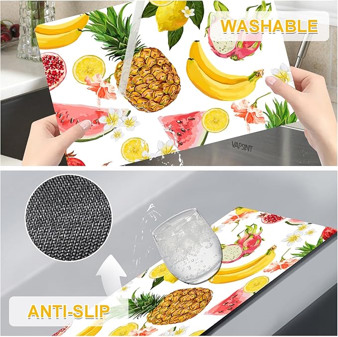 Fruit Placemats Set of 4 - Faux Leather Heat Resistant Placemats for Dinner Table, Non-Slip Waterproof Oil-Proof Washable Reusable Placemat for Indoor Outdoor Kitchen Decor, 15.75In*11.81In