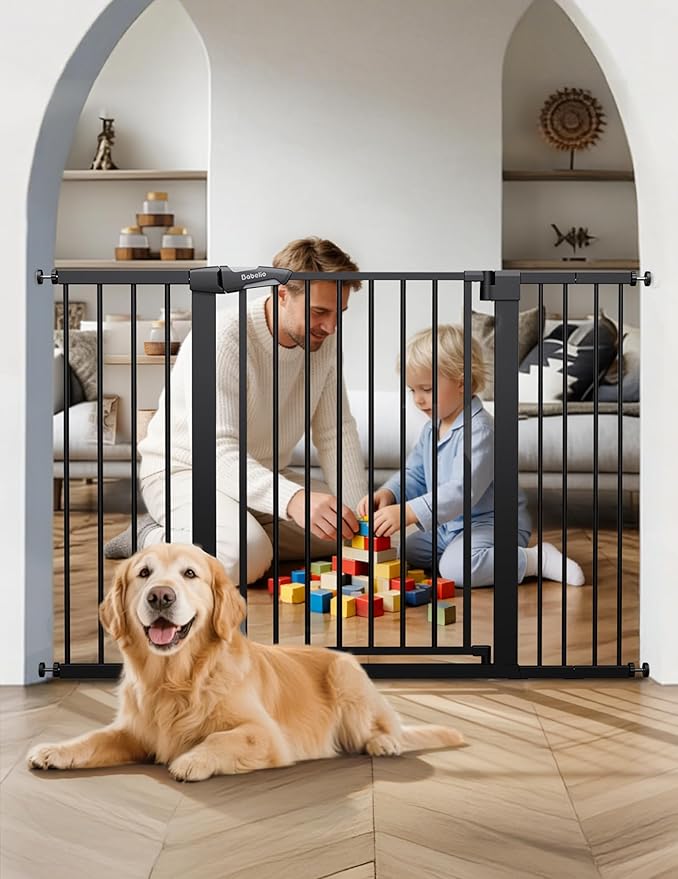 BABELIO Extra Wide Baby/Dog Gate PressGuard P7, 29-55" Auto Close for The House and Doorway, Safety Pressure Mounted Pet Door, NO Need Tools and Drilling, Black