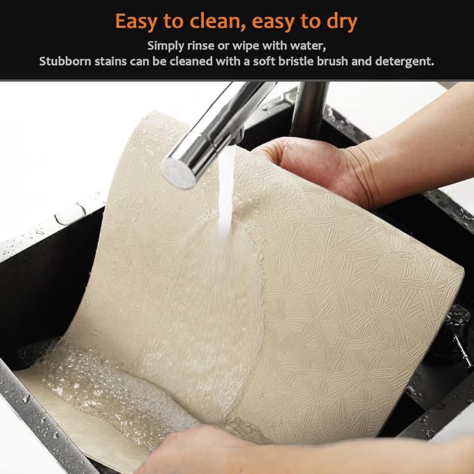 Vinyl Placemats Set of 8 Faux Leather 100% Waterproof Wipeable Washable Place Mats Heat Resistant Easy Clean Non-Slip Table Mats for Indoor Outdoor. (8,Beige)