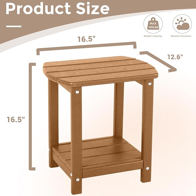 Adirondack Square Outdoor Side Table,2-Tier Storage Patio Side Table, HDPE End Tables for Backyard Pool Porch Garden Lawn