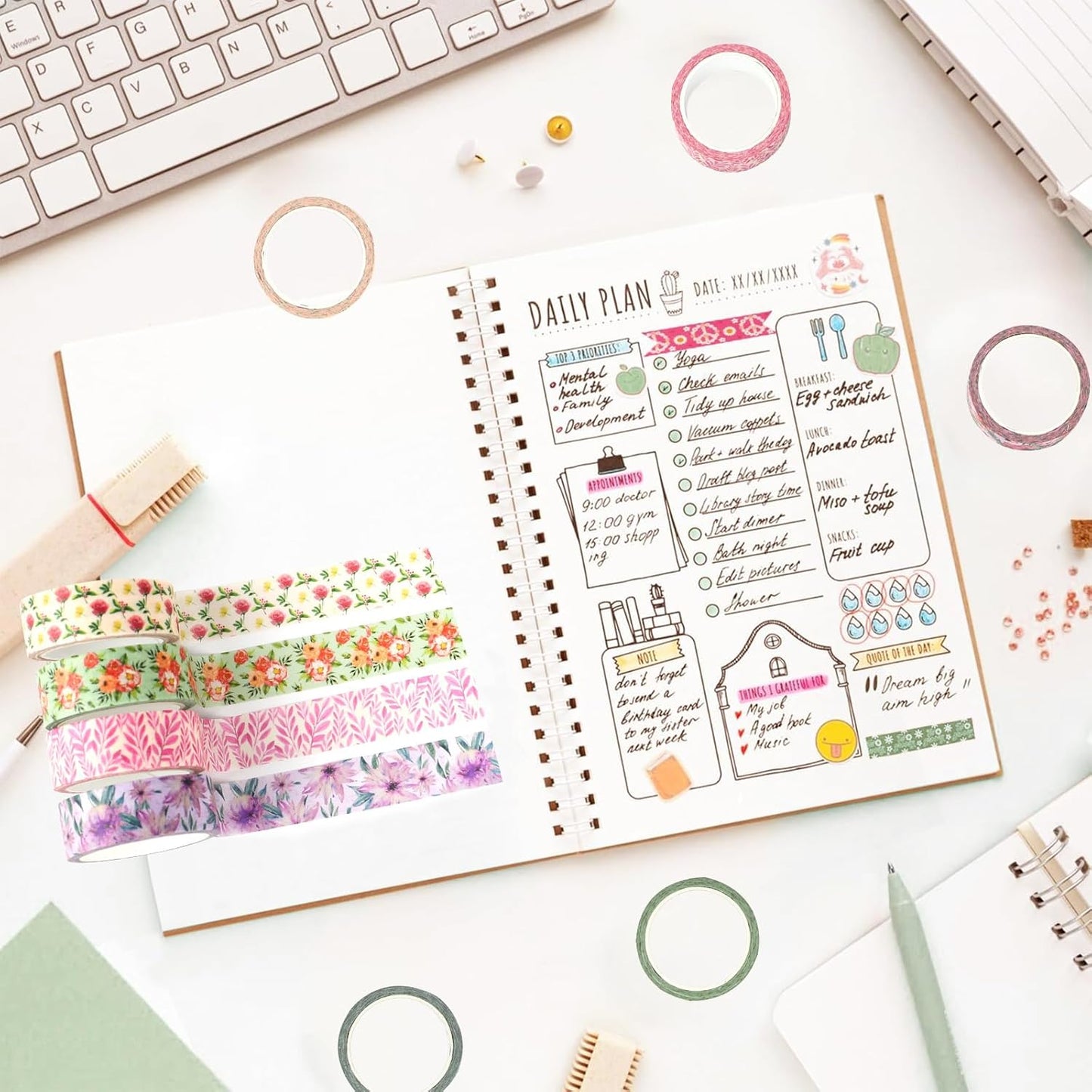 12 Rolls Flower Washi Tape Set, Floral Masking Tape, Spring Colorful Garden Themed Decorative Paper Tape for Monther's Day Scrapbooks Journals Vision Boards Planners DIY Crafts 16.4FT