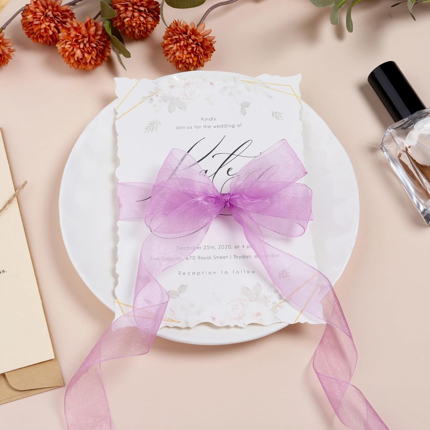 Ribbon for Gift Wrapping 3/4 inch Lavender Sheer Organza Ribbon for Flower Bouquet Tulle Thin Chiffon Ribbons for Wedding Invitations Christmas Halloween Presents Decorations Crafts 50 Yards