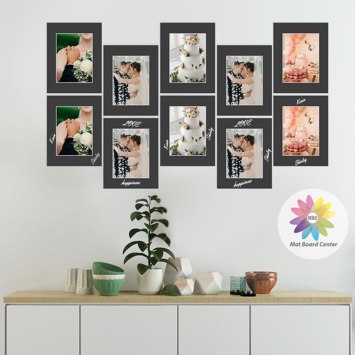 MBC MAT BOARD CENTER, 10 Pack 8.5X11 for 6X8 Black Picture Mats Frame Mattes, Bevel Cut, Acid Free, 4-Ply Thickness