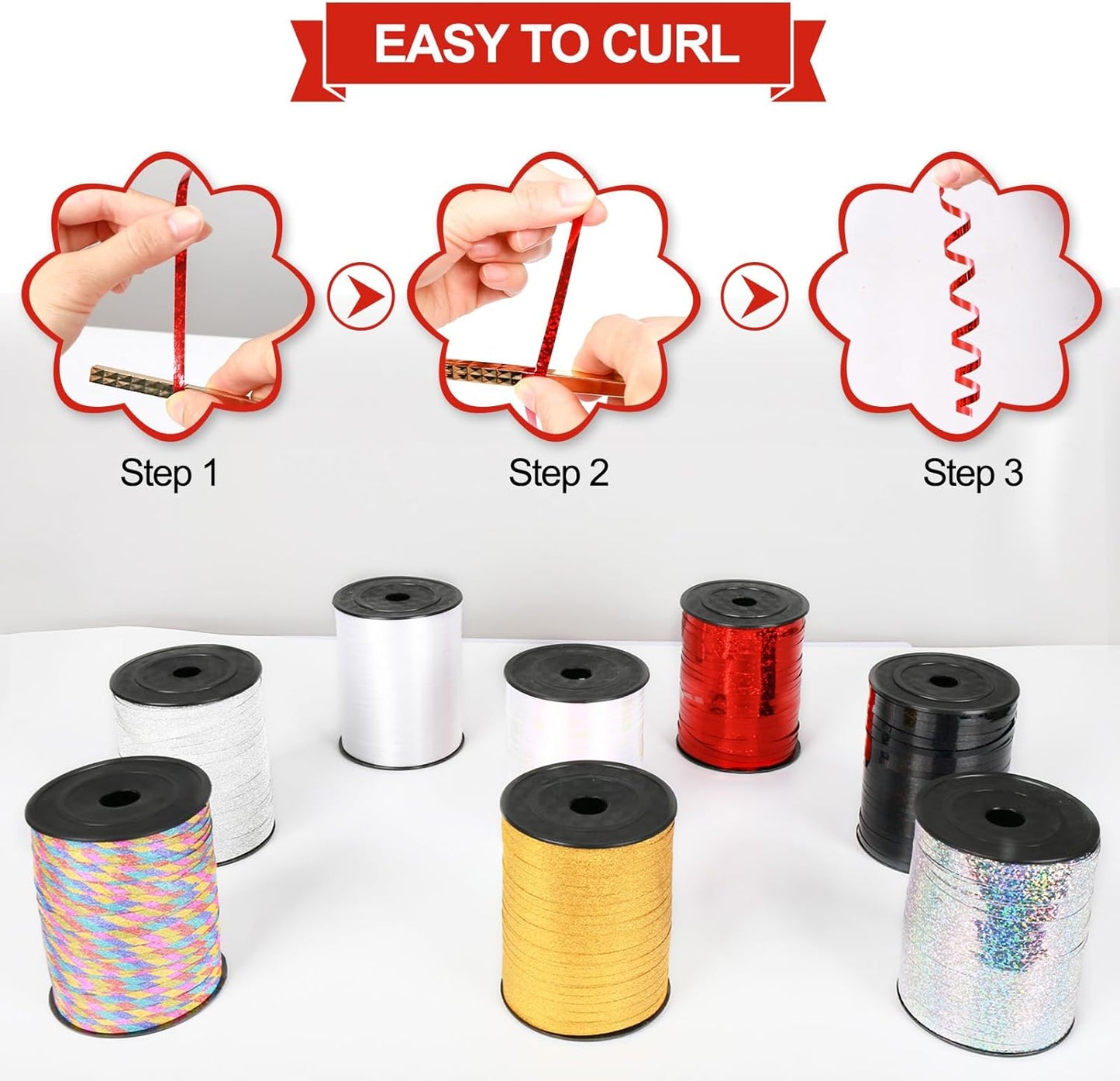 500 Yard Red Curling Ribbon, 3/16" Christmas Shiny Curly Ribbons for Crafts Gift Wrapping Supplies, Balloon String Ribbon, Gift Ribbons for Valentine's Day Birthday Wedding Party Decorations