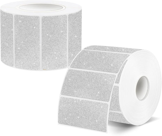 2x1 Inch Holographic Thermal Labels, Silver Glitter Thermal Printer Stickers, Waterproof Self-Adhesive Shipping Barcode Address Label Printer Sticker- 600 Labels/ 2 Rolls