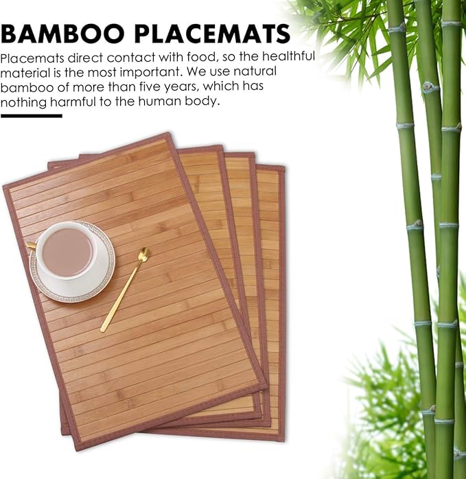 Placemats Set of 6 for Dining Table, Bamboo Place Mats for Kitchen Table Decor, Table Mats Heat Resistant & Non-Slip for Indoor/Outdoor Party, Table Placemats Set of 6 for Dinner Table Yellow