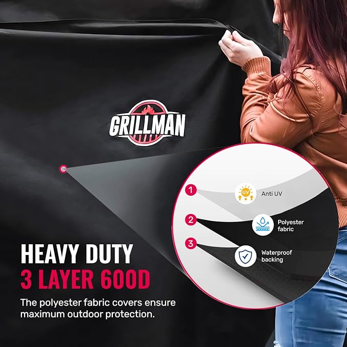 Grillman Grill Cover, BBQ Outdoor Grill Covers, Charcoal, Gas Grills, Waterproof, Rip-Proof, Weather-Resistant, Anti-UV, Barbecue Cover for Weber, Genesis, Charbroil, Nexgrill, etc (Black, 52 Inch)