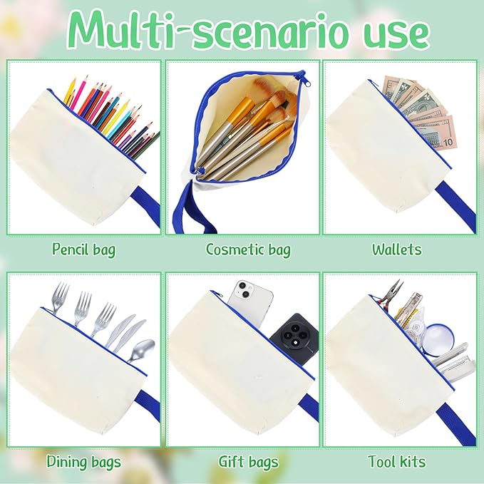 Sanwuta 24 Pcs Canvas Tote Bags Bulk with Zipper Cosmetic Bags 18.5" Cotton Canvas Bag with Handles Reusable Shopping Bags
