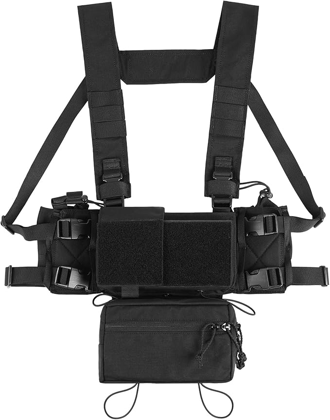 Tactical Chest Rig, MOLLE Compatible Plate Carrier System, 5.56/7.62 Mag Pouches, Detachable Panels