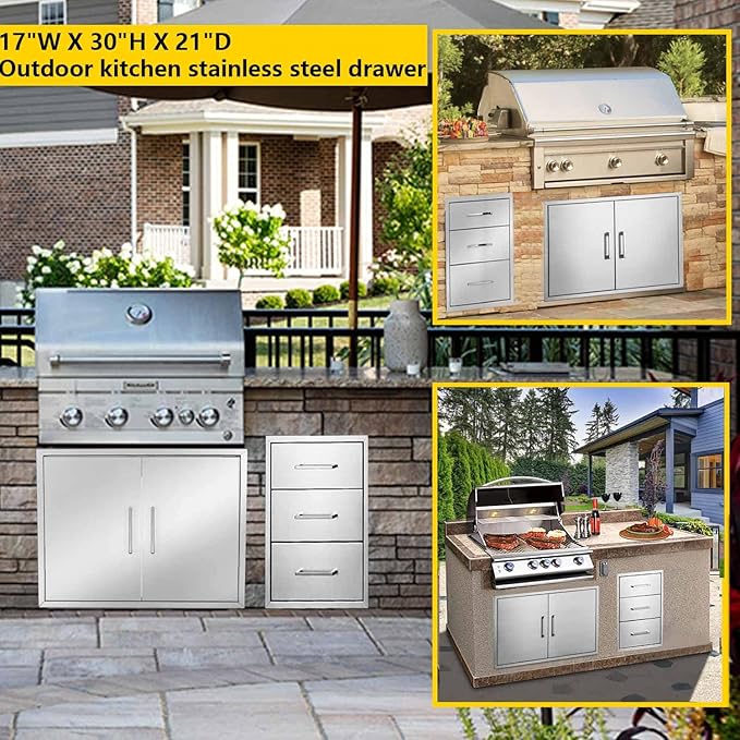 TIANAI Outdoor Kitchen Double Drawer w/Paper Towel Holder Combo Works with Your Grilling or Prep Zones for Outdoor BBQ Island 17W-30H-21D inch