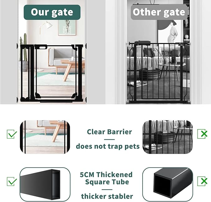 Clear Baby Gate for Stairs,48.42-57.08" Wide, Auto Close Acrylic Pet Gate, Pressure Mounted Clear Dog gate for Doorways, Safety Baby Gate, Indoor, Hallway, Kitchen,Black