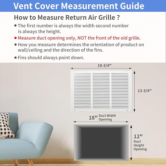 18"W x 12"H [Duct Opening Size] Steel Return Air Grille, Air Return Vent Cover for Ceiling and Sidewall - HVAC Air Vent Covers - [Outer Dimensions: 19.75"W x 13.75"H]