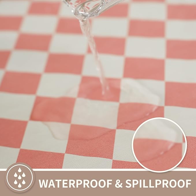 Rectangle Table Cloth,100% Waterproof Tablecloth Oil Proof Spill Proof Vinyl Table Cloth, Wipe Clean Plastic Table Cover for Dining, Camping, Indoor and Outdoor 54" x 120",Pink Checkered