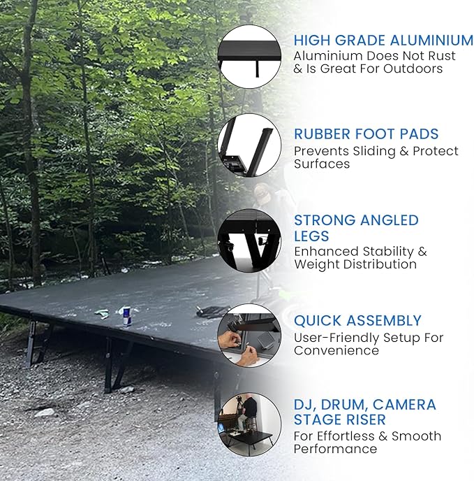 16'x16' MYSTAGE 16 Stage Platform - Portable, Folding Lightweight Aluminum Performance Deck with Adjustable Height 17"-28" - US Patented Design