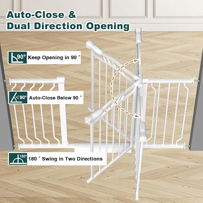 Fairy Baby 62.5"-71.6" Extra Wide Long Baby Gate for Doorways, Large Dog Gate for the House, No Drill Baby Gate for Stairs, Pressure Mounted Toddler Safety Child Gate Auto Close Pet Gate Indoor, White