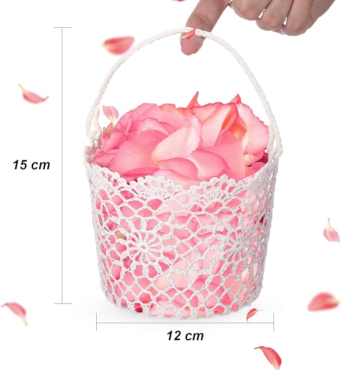 WILLBOND 8 Pcs White Flower Girl Basket with Handle for Wedding Ceremony, 5.9 x 4.72 x 4.33 Inch