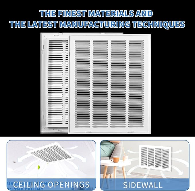 16x20 Return Air Grille [Duct Opening Size],Return Air Vent Cover for Wall Or Ceiling,Steel Return Air Filter Grilles Removable Face/Door for 1 Inch Filters (16"W x 20"H [Duct Opening])
