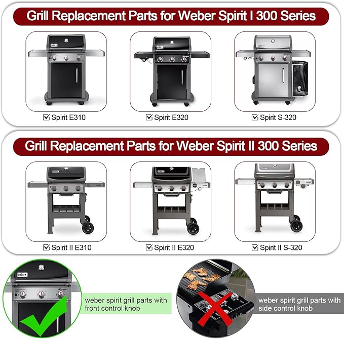 Hiorucet Spirit Grill Parts for Weber Spirit I & II 300 Series with Front Mount Controls E310 E320 E330 S310 S320 S330 SP310 SP320 GS4, 7638 Grill Grates 7636 Flavorizer Bars for Weber Spirit Grill