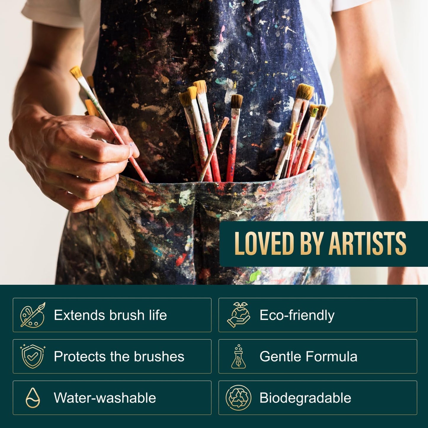 Oil Paint Brush Cleaner and Restorer-Paintbrush Cleaner for Acrylic, Oil, and Glass Paints-Biodegradable, Non-Toxic, Odorless, Eco-Friendly, Quick-Clean Formula Paint Remover (16 Fl Oz)