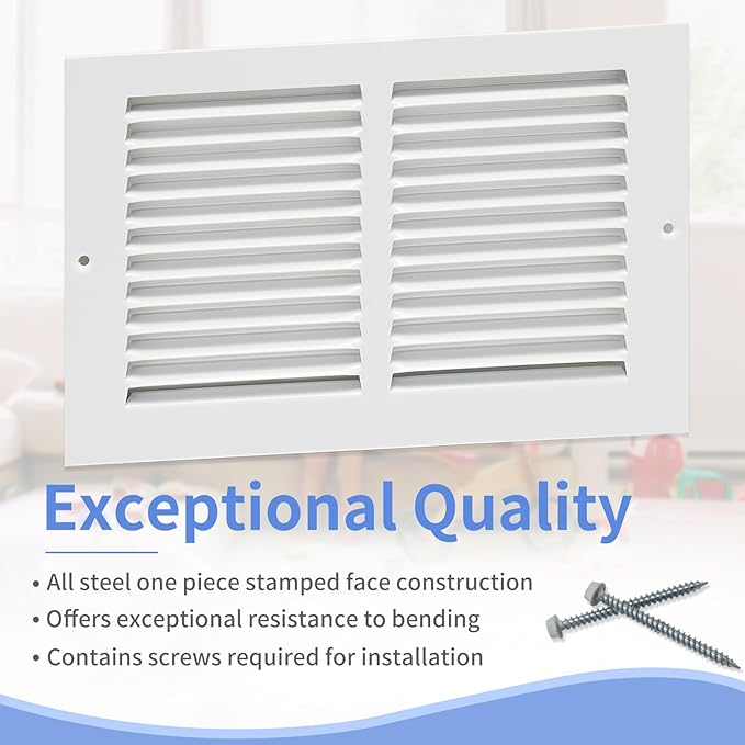 10"W x 6"H [Duct Opening Size] Steel Return Air Grille, Air Return Vent Cover for Ceiling and Sidewall - HVAC Air Vent Covers - [Outer Dimensions: 11.75"W x 7.75"H]