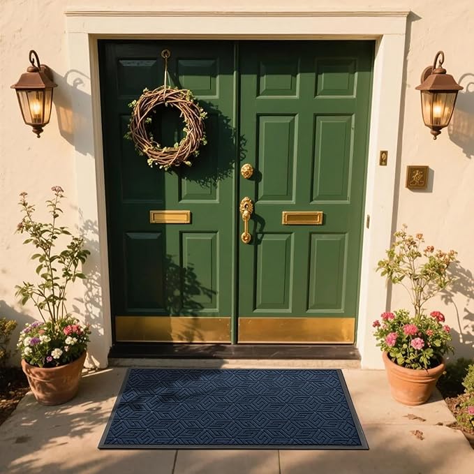 Yimobra Large Door Mat 47x32, All-Weather Waterproof Outdoor Mats for Front Door, Non Slip Rubber Doormat for Patio Proch Outside Entryway Indoor, Blue