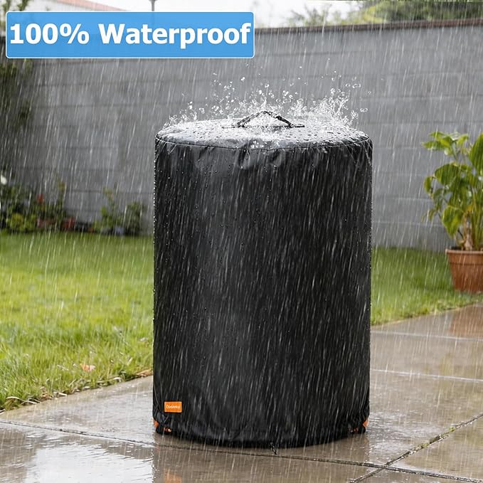Fire Pit Cover for Bali Outdoors 30 x 25 Inch Propane Fire Pit,Outdoor Heavy Duty 600D 100% Waterproof Fire Pit Cover Round,Weatherproof Firepit Covers Round 30" Dia x 25" H,Black