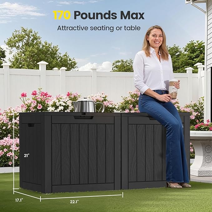 Zapdos Outdoor Storage Box, 31 Gallon Deck Box Indoor and Outdoor Use, Waterproof Resin Storage Bin for Package Delivery Patio Cushions Gardening Tools, Lockable, UV Resistant, Black