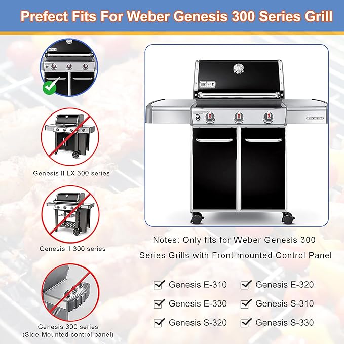 Porcelain-Enameled Steel 7620 7621 Flavorizer Bars, 7524 Grill Grates and 65505 Heat Deflector Replacement for Weber Genesis 300 Series E310 E320 E330 S310 S320 S330 EP310 EP320 EP330 CEP310