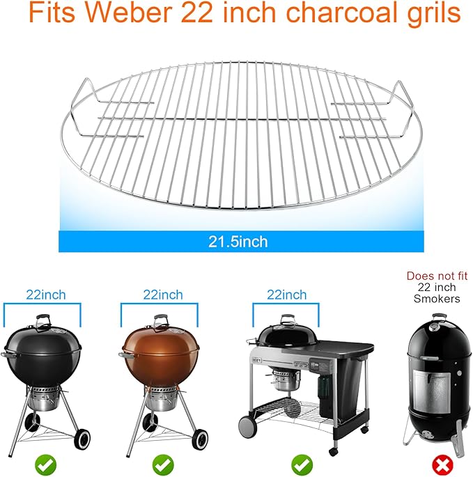 Coolbird 2nd Generation 21.5" Replacement Cooking Grate, Fits 22 inch Weber Charcoal Grills, Kettle and Kettle Premium, Master-Touch, Bar-B-Kettle, Performer【Smaller Gap】