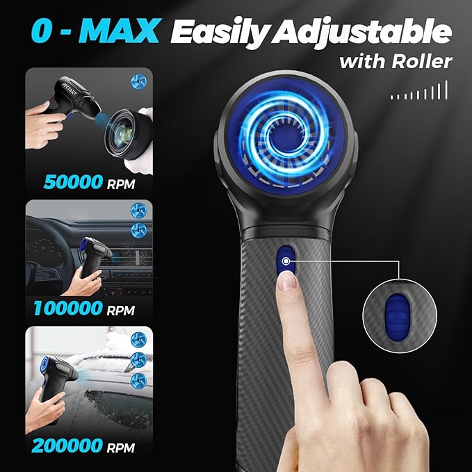 Compressed Air Duster - 200000RPM Super Power Turbo Fan with Brushless Motor, Jet Blower, Electric Air Duster for Keyboard, PC, Car, Home Cleaning Kits Blue