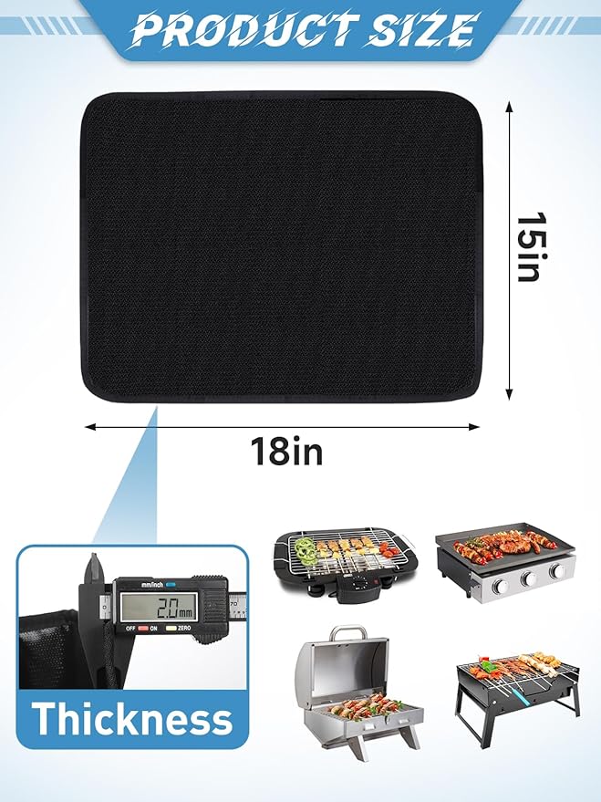 15 x 18in Fireproof Grill Mat for Outdoor Grill - 2mm Thickened Heat Resistant Mat for Countertop, Easy to Clean & Waterproof & Oil Proof for Protecting Prep BBQ Table