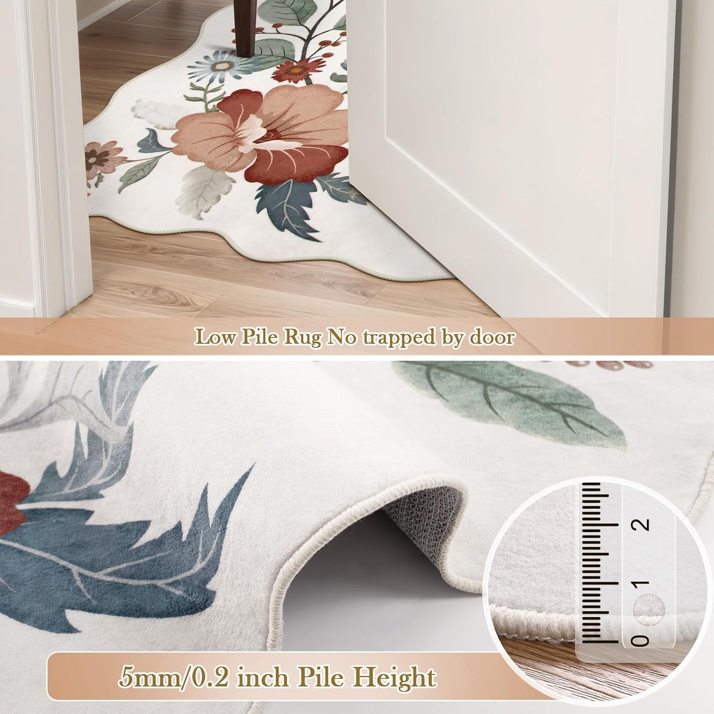 Beeiva Living Room Area Rug 6 x 9 - Scalloped Floral Printed Boho Flower Rugs for Bedroom Playroom Soft Non Slip Large Aesthetic Carpet for Nursery Dorm Office(Beige,6x9ft)