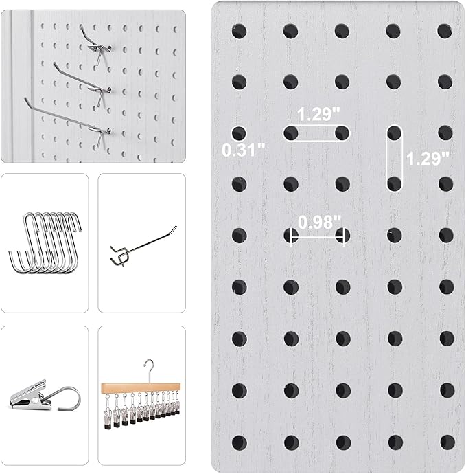 Pegboard Display, 5.6Ft Wooden Room Divider Folding Privacy Screens Portable Freestanding Wall Organizer for Retail Craft Art Display Board (6panels, White)