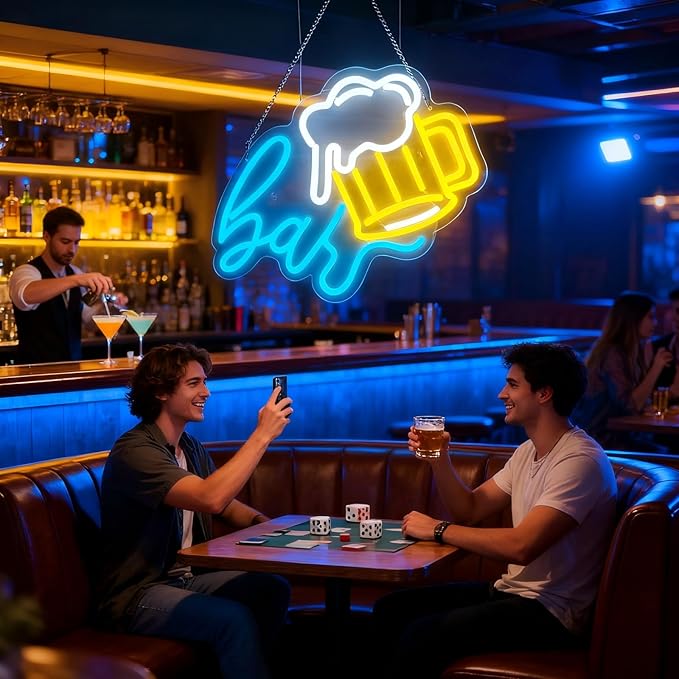 Beer Bar Neon Sign, LED beer Light Up Bar Sign for Home party& pub Bar Decor, 5-Level Dimmable Funny Bar Signs for Man Cave, Business Neon Open Signs for Bars & Wall