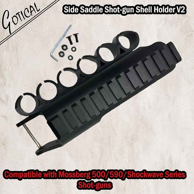 Gotical – Quick Detach Saddle Side 12 Gauge 6 Round Shell Holder Carrier Plate Carrier Kit Mossberg 500/590 Side Saddle & Durable