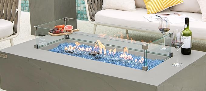 All Fire Table Pit Wind Screens and Stainless Steel Buner Lid from ELEMENTI | ELEMENTI Plus and MODENO (Wind Screens, Rectangular 40.4" × 15.2" WS - 021)