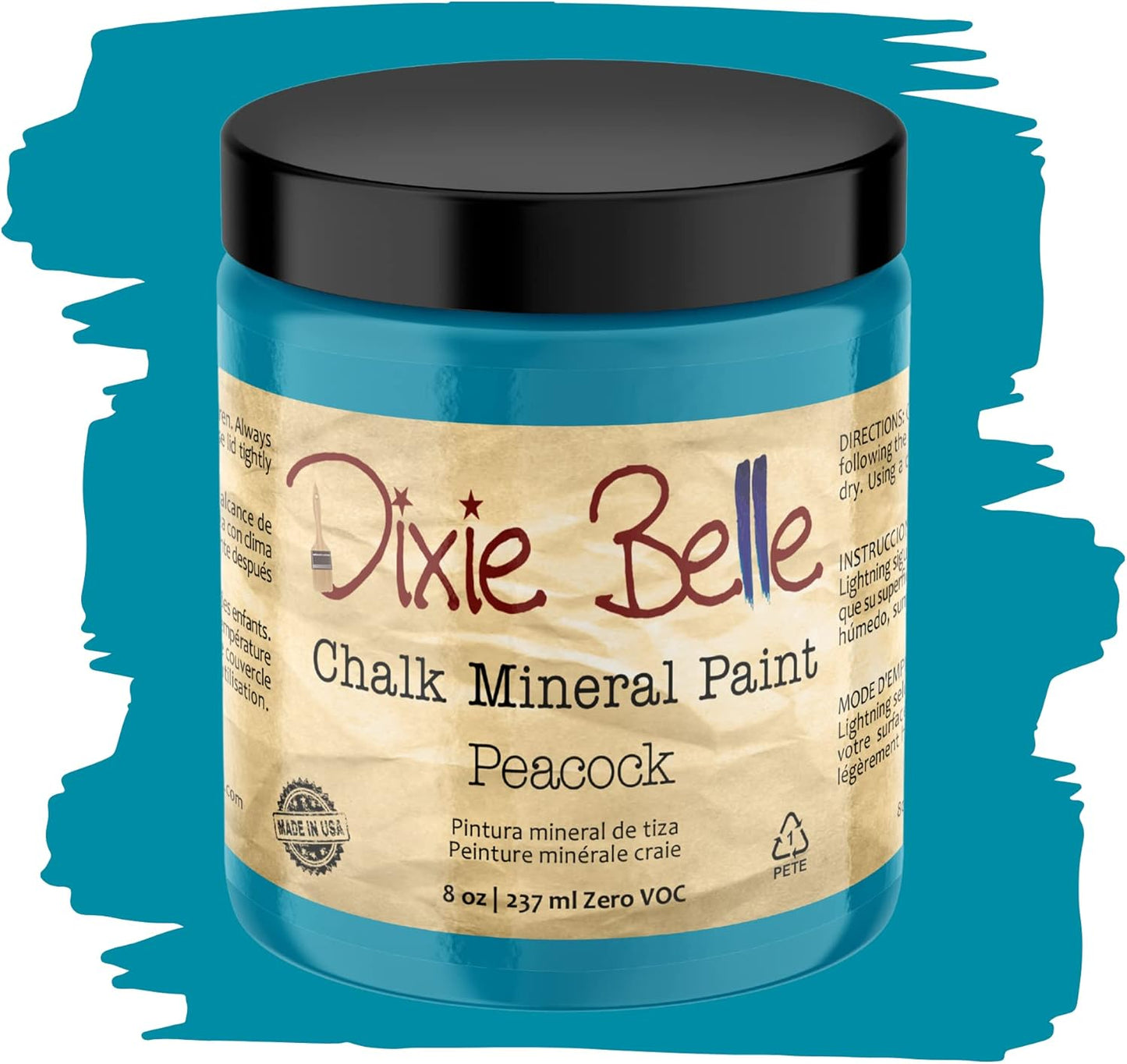 Dixie Belle Paint Company Chalk Finish Furniture Paint - Peacock (8oz) - Matte True Teal Chic Chalk Mineral DIY Furniture Paint