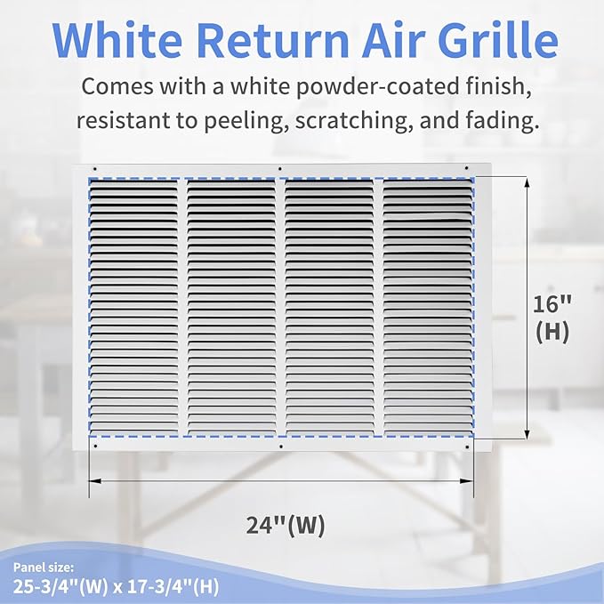 24"W x 16"H [Duct Opening Size] Steel Return Air Grille, Air Return Vent Cover for Ceiling and Sidewall - HVAC Air Vent Covers - [Outer Dimensions: 25.75"W x 17.75"H]