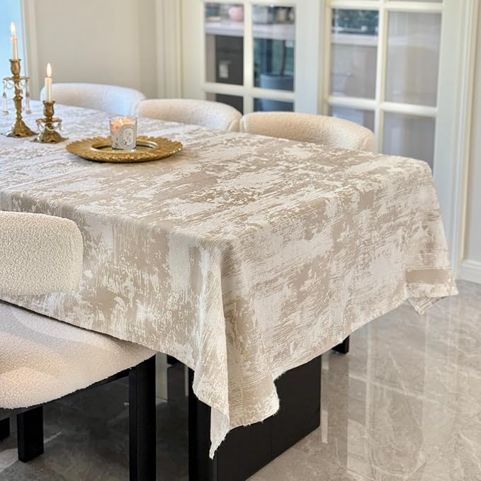 Beige Square Tablecloth 60 x 60 Inch, Soft Thick Spillproof Waterproof Table Cloth, Jacquard Fabric Dining Table Cover for Kitchen, Wedding, Dinner, Farmhouse, Party