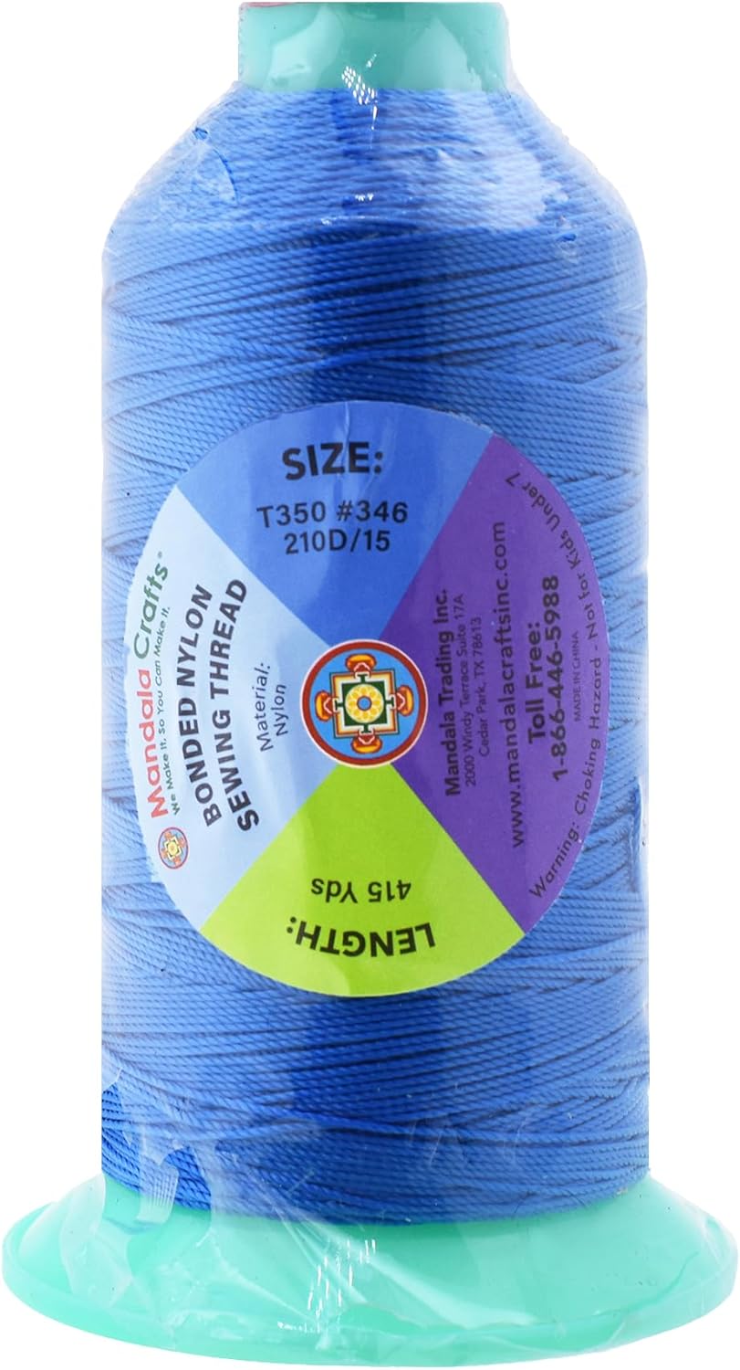 Mandala Crafts Bonded Nylon Thread Sky Blue Heavy Duty Sewing Threads - 415 YDs Size 346 210D T350 Tex 350 Thread for Leather Jeans Weaving Outdoor Marine Upholstery Threads
