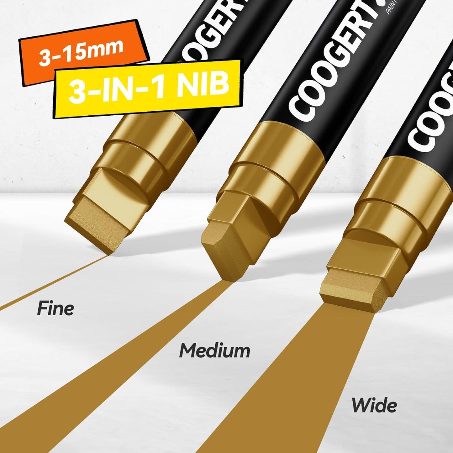 3Pcs Gold Jumbo Poster Markers, 15MM Thick Permanent Acrylic Graffiti Markers, Wide Tip Paint Marker for Canvas, Posters Board, Fabric, Window, Glass, Wood, Teachers,Banner painting supplies