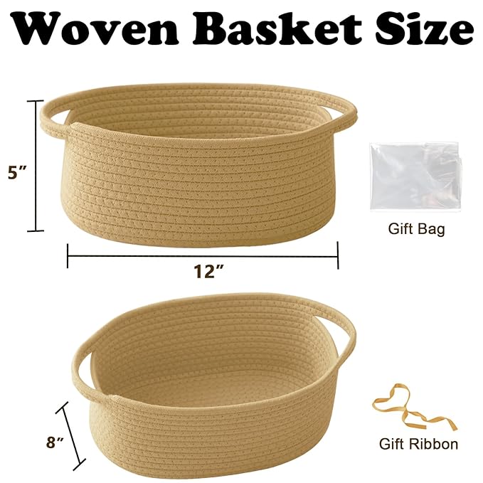 Gift Basket with Gift Bag and Ribbons,Small Rope Woven Shelf Storage,Baskets for Gifts Empty,Birthday,Baby Shower,Decorative Organizer Box with Handles(Jute)