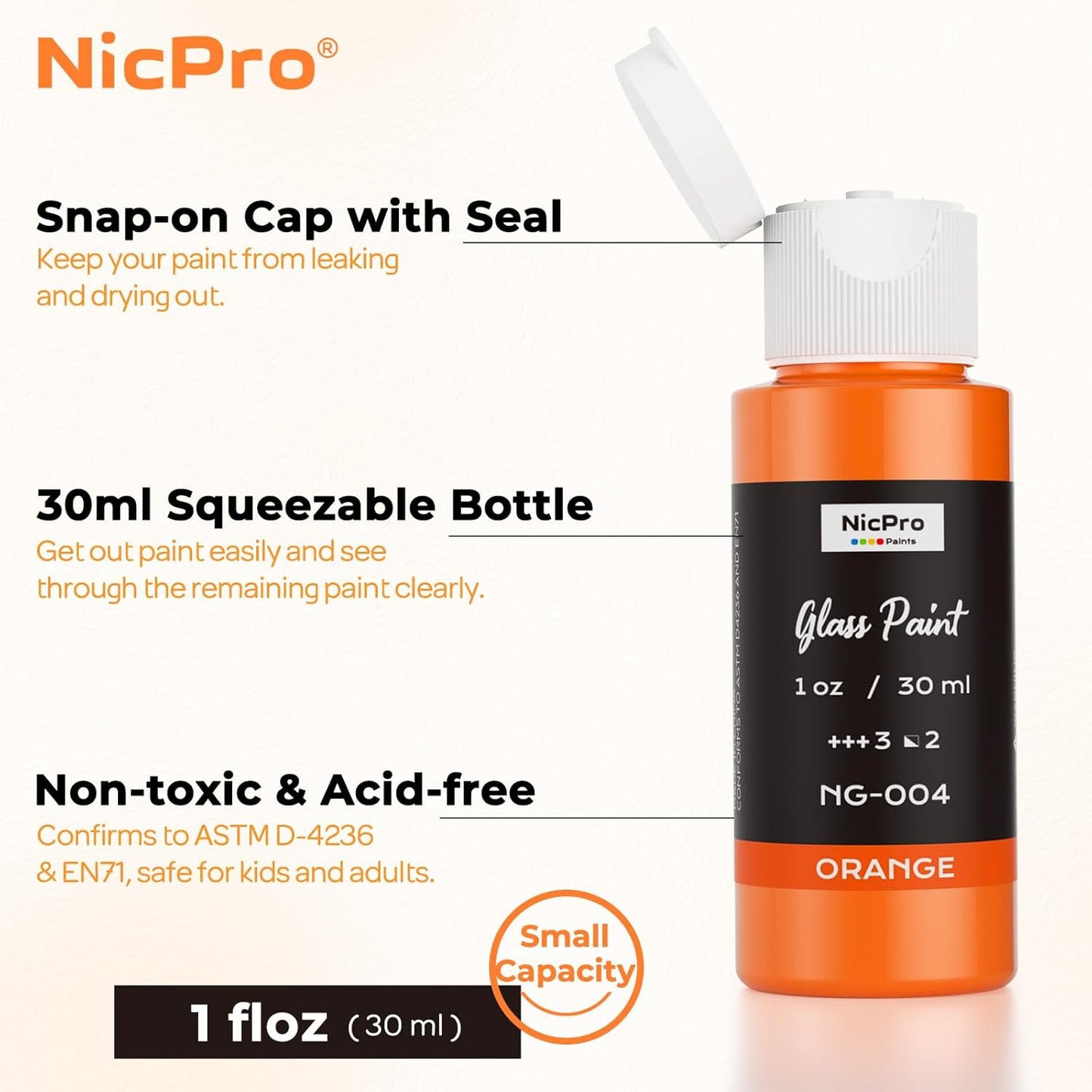 Nicpro 18 Colors Stained Glass Paint Set, 1oz / 30ml Waterproof Acrylic Enamel & Ceramic Glass Painting Kit for Arts on Transparent Wine Glasses Jars Windows with 6 Brushes & 1 Palette, Opaque Finish