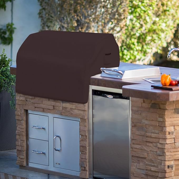 Covers & all Built-in Outdoor Grill Cover, Durable 12 Oz Waterproof Cover Max Material with Air Pocket & Elastic for Snug Fit (48" W x 27" D x 26" H Inches, Coffee)