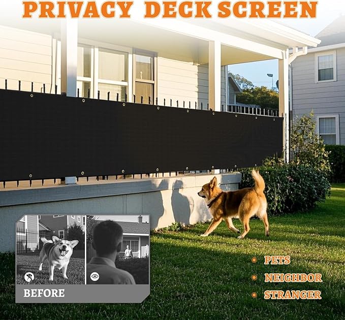 2.5' x 53' Balcony Privacy Screen Fence Cover with Zip Ties Grommets for Apartment Patio Porch Deck Backyard Outdoor (Black)