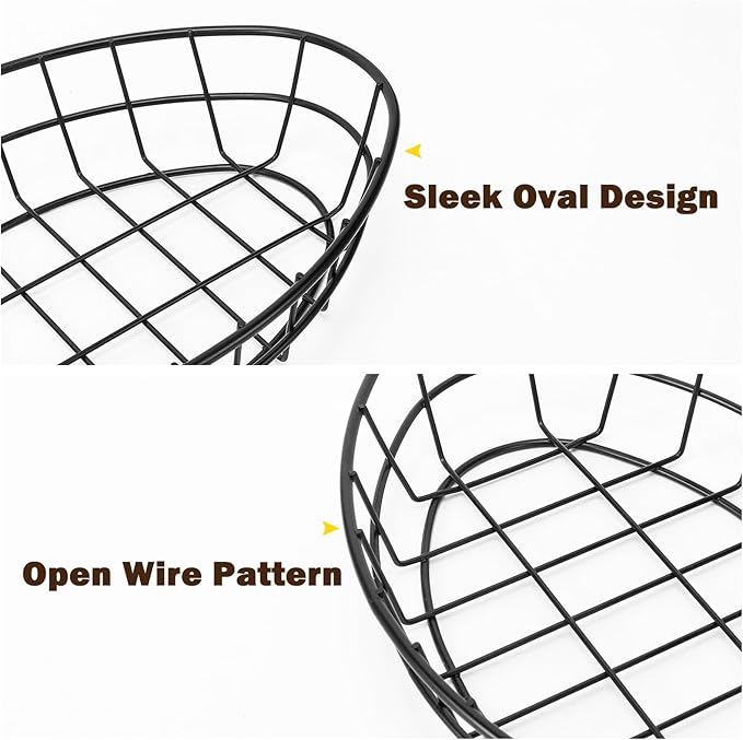 6 Pack Metal Fast Food Oval Baskets, Wire Bread Basket for Serving, Reusable Chip Burger Fruit Vegetables Bowl Storage for Kitchen Table, Restaurants, Snack Bar, 9.5" x 6.3" x 2"