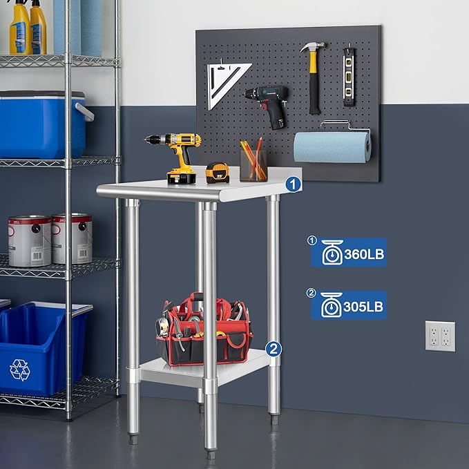 HARDURA Stainless Steel Commercial Work Table Prep Work Metal Table 24×18 Inches with Undershelf and 2" Backsplash Heavy Duty NSF 430 for Kitchen Food Prep