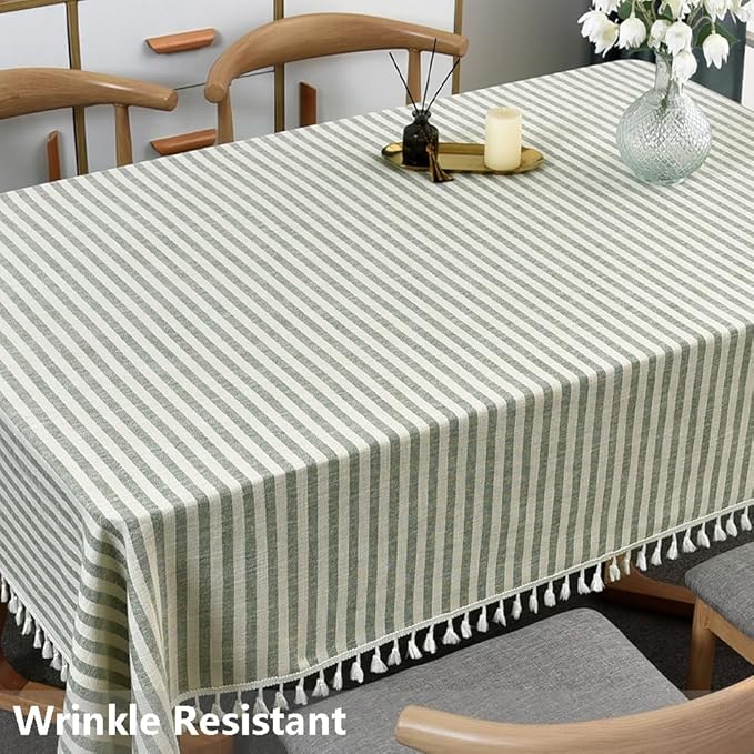 TruDelve Cotton Square Tablecloth Olive Green Striped Tablecloths Spring Outdoor Table Cloth for Picnic Table Cover (Green,55"x 55",Square)