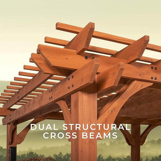 Backyard Discovery Beaumont 20' x 12' Traditional Cedar Wood Pergola Kit with Trellis Roof, All-Season Durability, High-Wind Rating, PowerPort, Shade for Outdoor Patio, Deck, Garden, and Entertaining