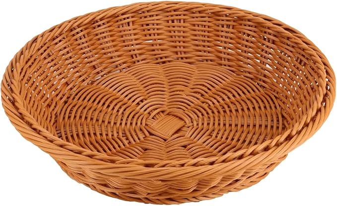 RT&BS Round Wicker Bread Basket, Christmas Food Baskets, Eco-Friendly Sturdy Stackable Fruit Basket for Kitchen, Store, Restaurant, Party (Brown, M)